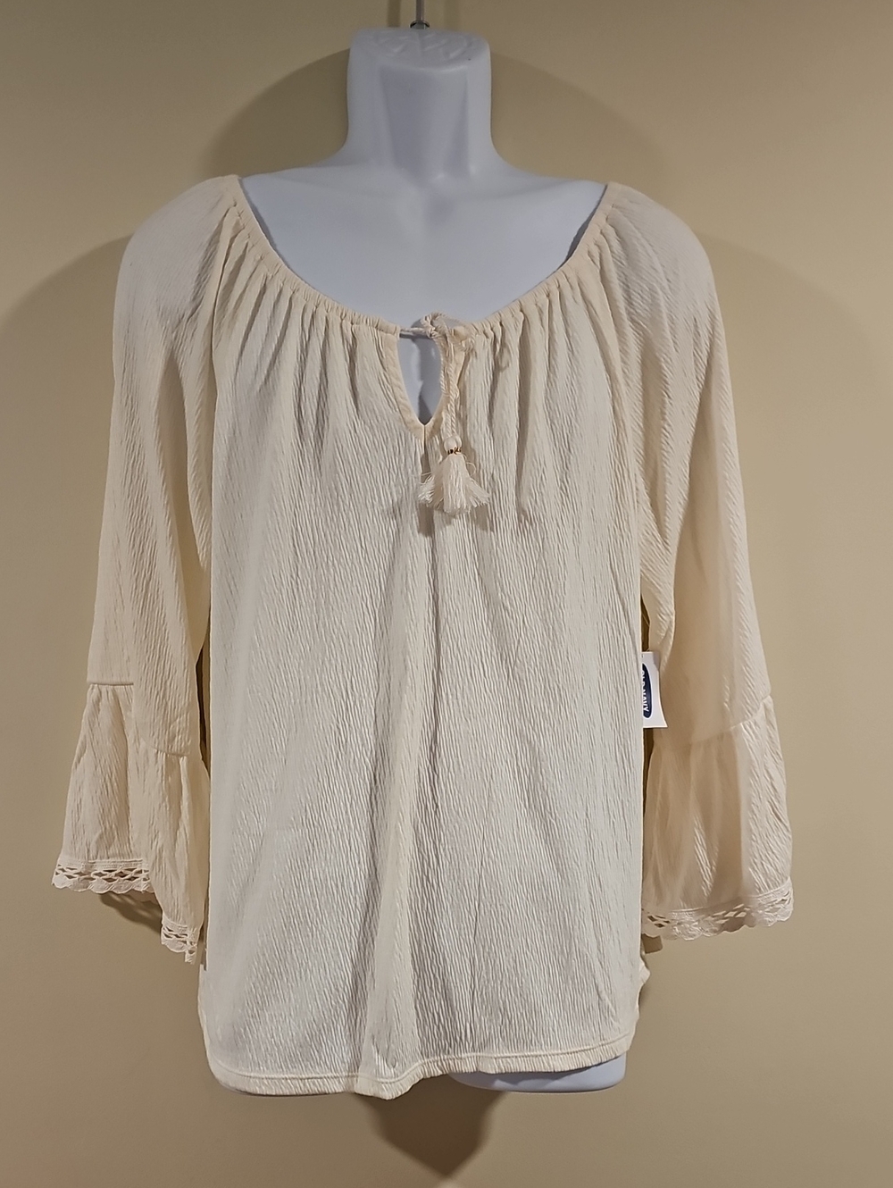 Old Navy Cream Peasant-Style Tunic with Tassel Tie